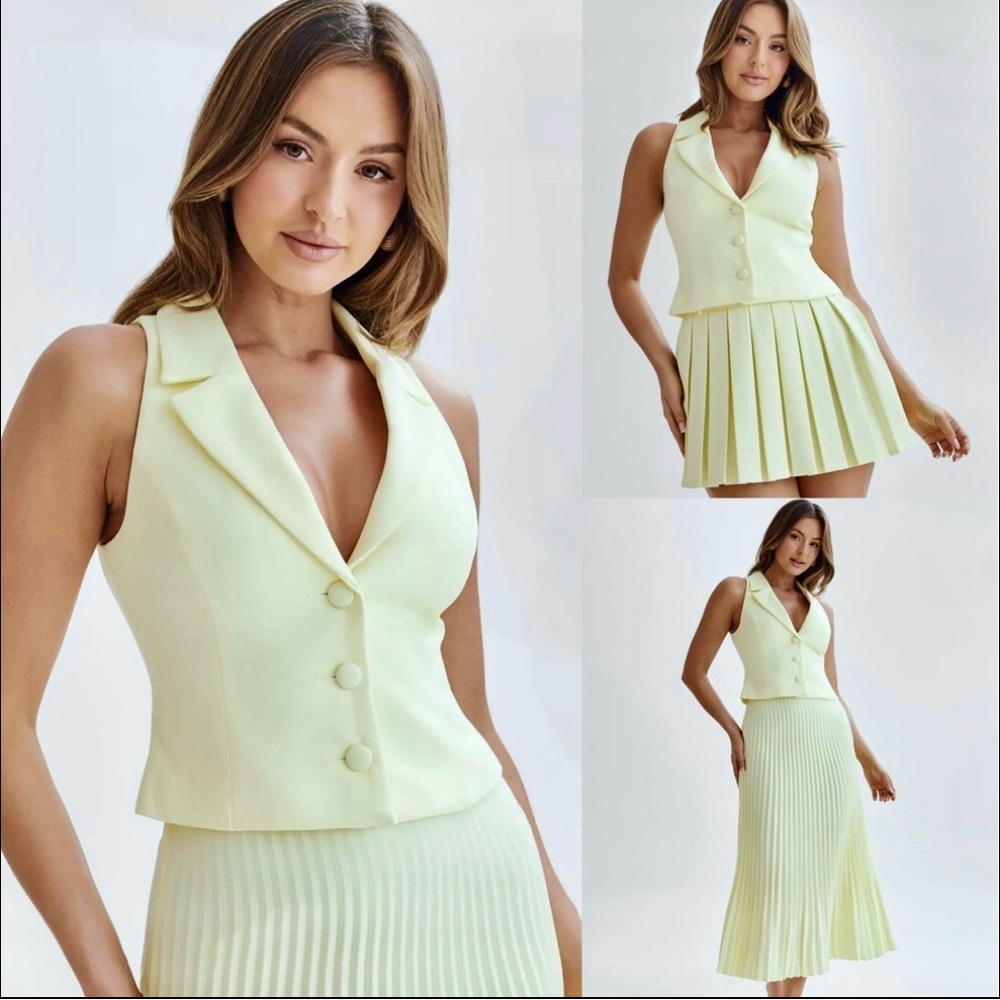 Meshki Pale Yellow Tailored Button Vest Top